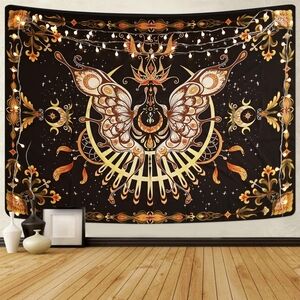 Bohemian Tapestry with Orange and Black Design